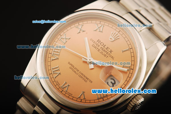 Rolex Datejust Automatic Movement Full Steel with Orange Dial and Roman Numeral Markers - Click Image to Close